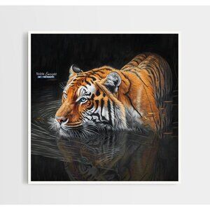 Tiger Watercolor Oil Painting Print - Majestic‎ Tiger in Water